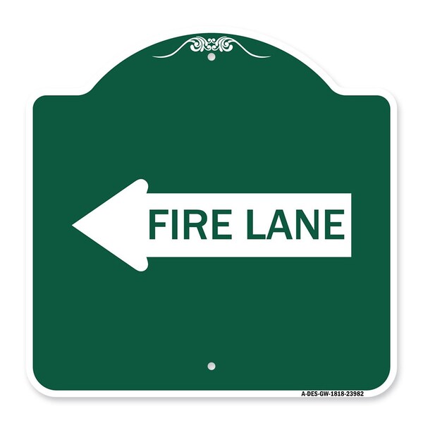 Signmission Designer Series Sign-Fire Lane Left Arrow, Green & White Aluminum Sign, 18" x 18", GW-1818-23982 A-DES-GW-1818-23982 - main